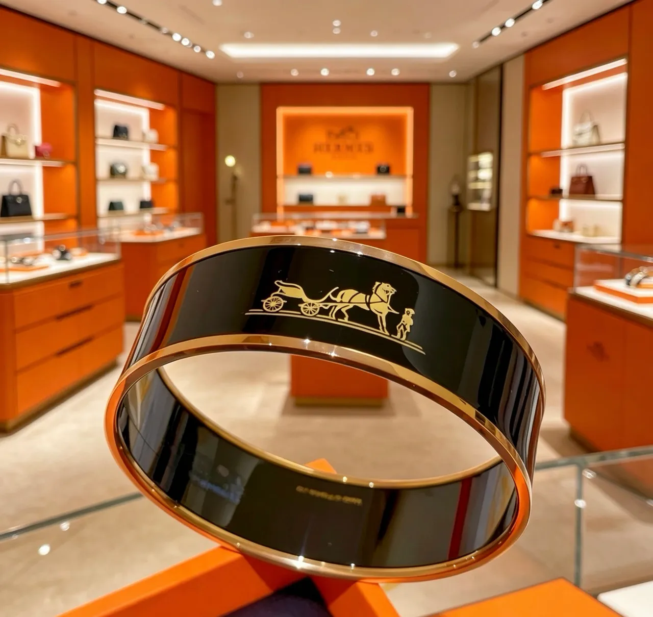 Hermès Caleche Black Gold Rigid Bangle Enamel Bracelet 4