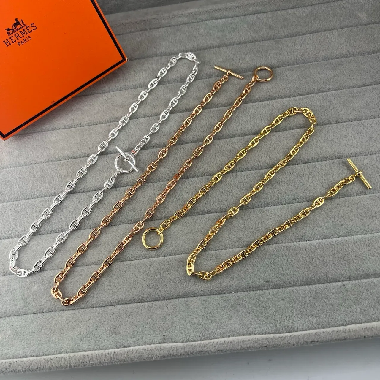 قلادة Hermès Chaine d'Ancre بوصلات مرساة ومشبك تبديل 5