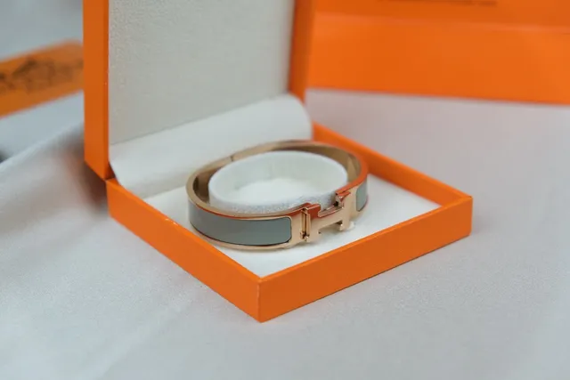 Hermès Clic H Or Gris Bracelet Rigide à Fermeture 4