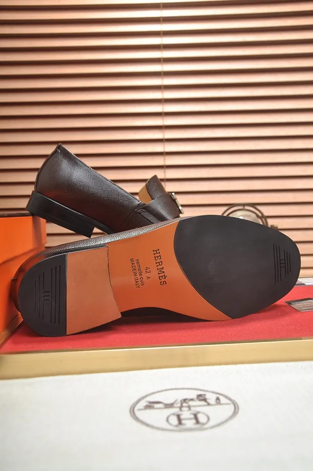 Hermès Constance Loafer বাদামি পেবল্ড চামড়া H-Buckle Loafers 3