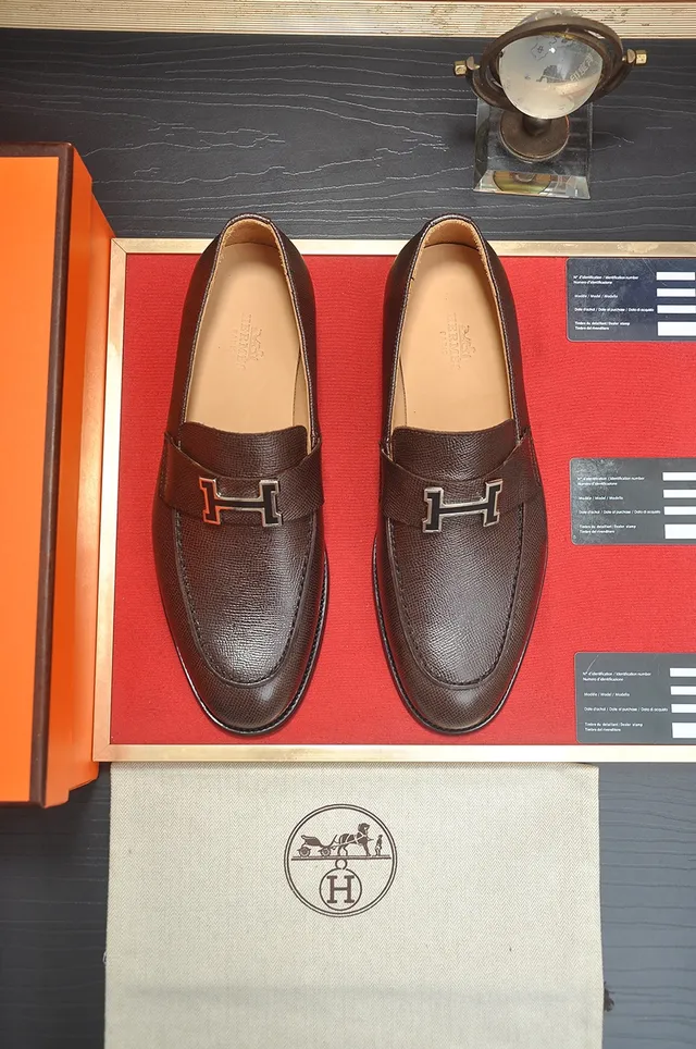 Hermès Constance Loafer বাদামি পেবল্ড চামড়া H-Buckle Loafers 5