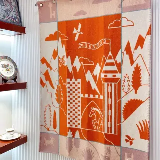 Hermès Graphic Narrative Orange and Cream Shawl