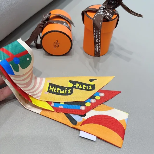 Hermès Graphic-Print Yellow Red Silk Scarf 4