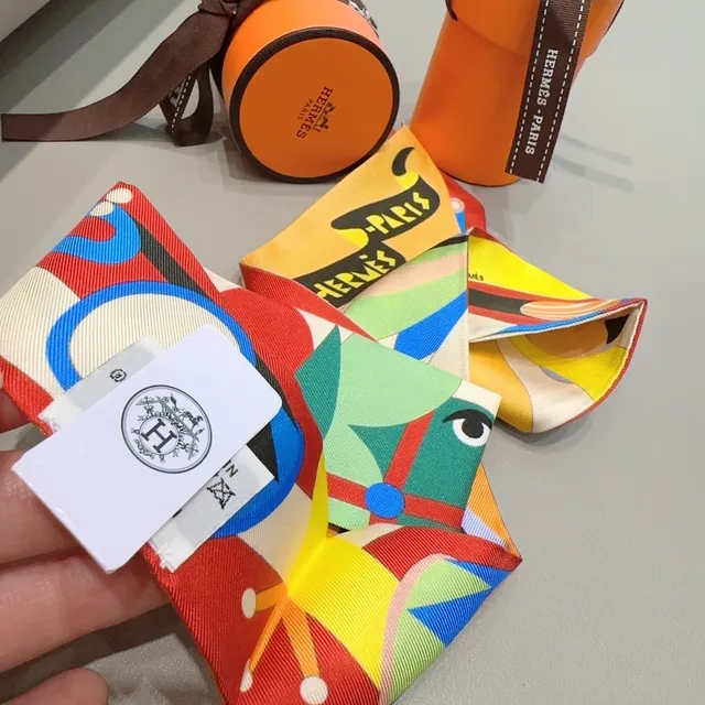 Hermès Graphic-Print Yellow Red Silk Scarf 6