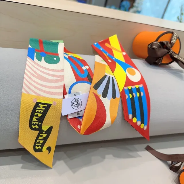 Hermès Graphic-Print Yellow Red Silk Scarf 7