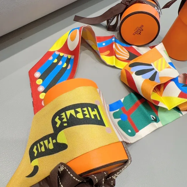 Hermès Graphic-Print Yellow Red Silk Scarf 8