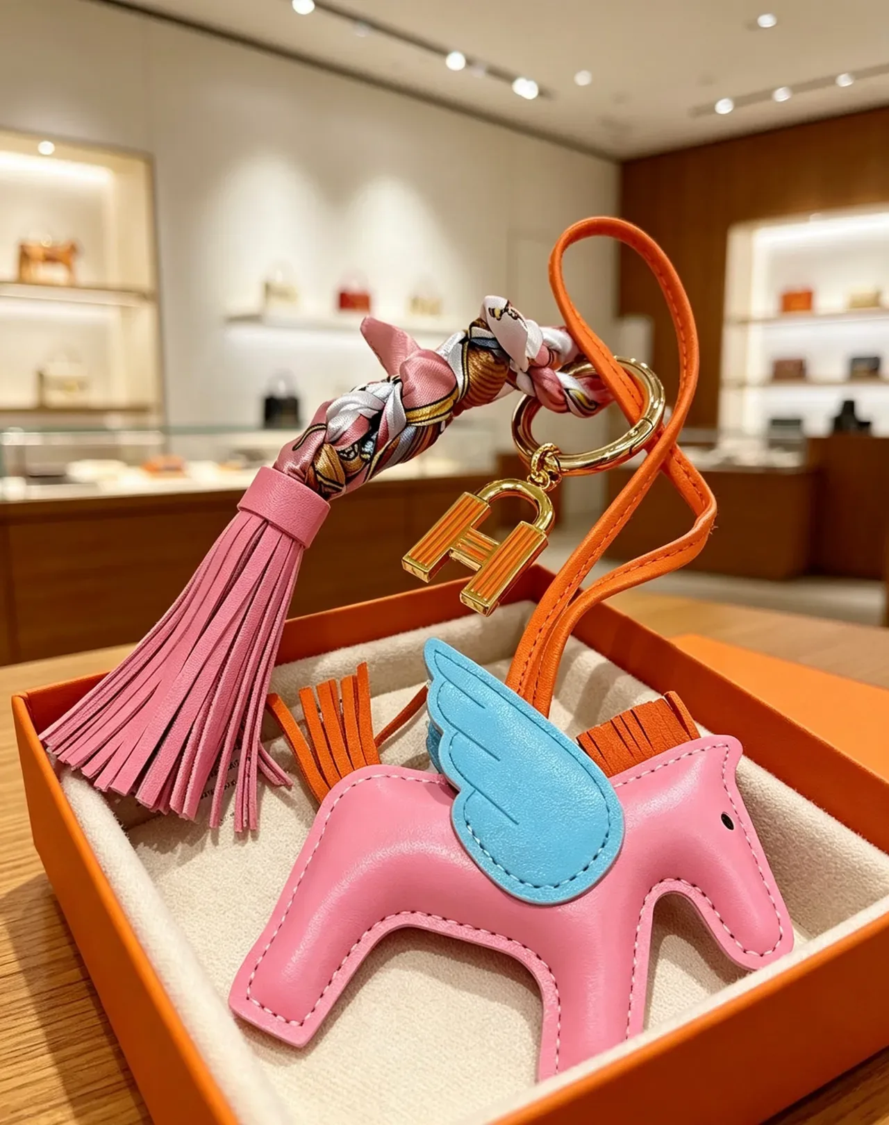 Hermès Grigri Pégase Pink Blue Leather Winged Horse Charm Stitched Silhouette Tote Bag 2