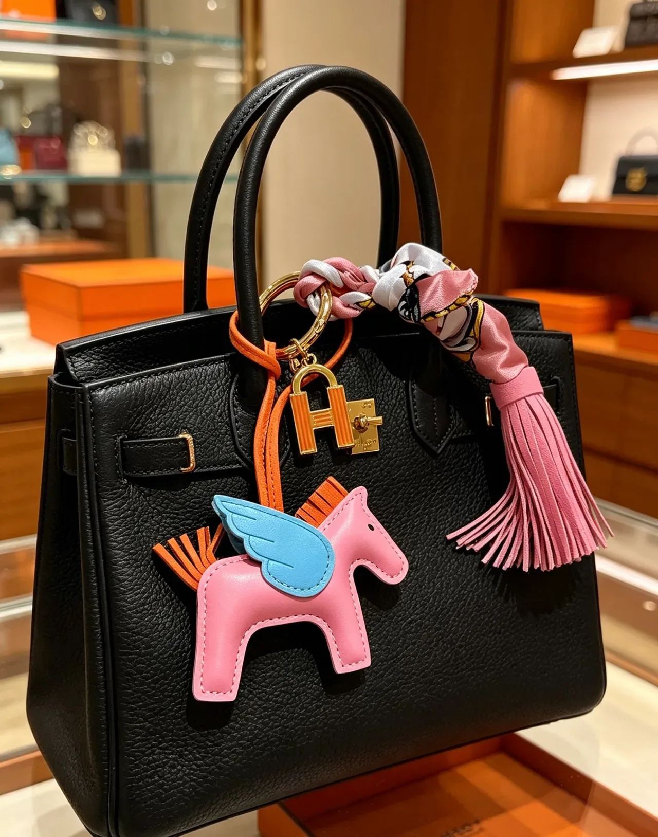 Hermès Grigri Pégase Pink Blue Leather Winged Horse Charm Stitched Silhouette Tote Bag 3