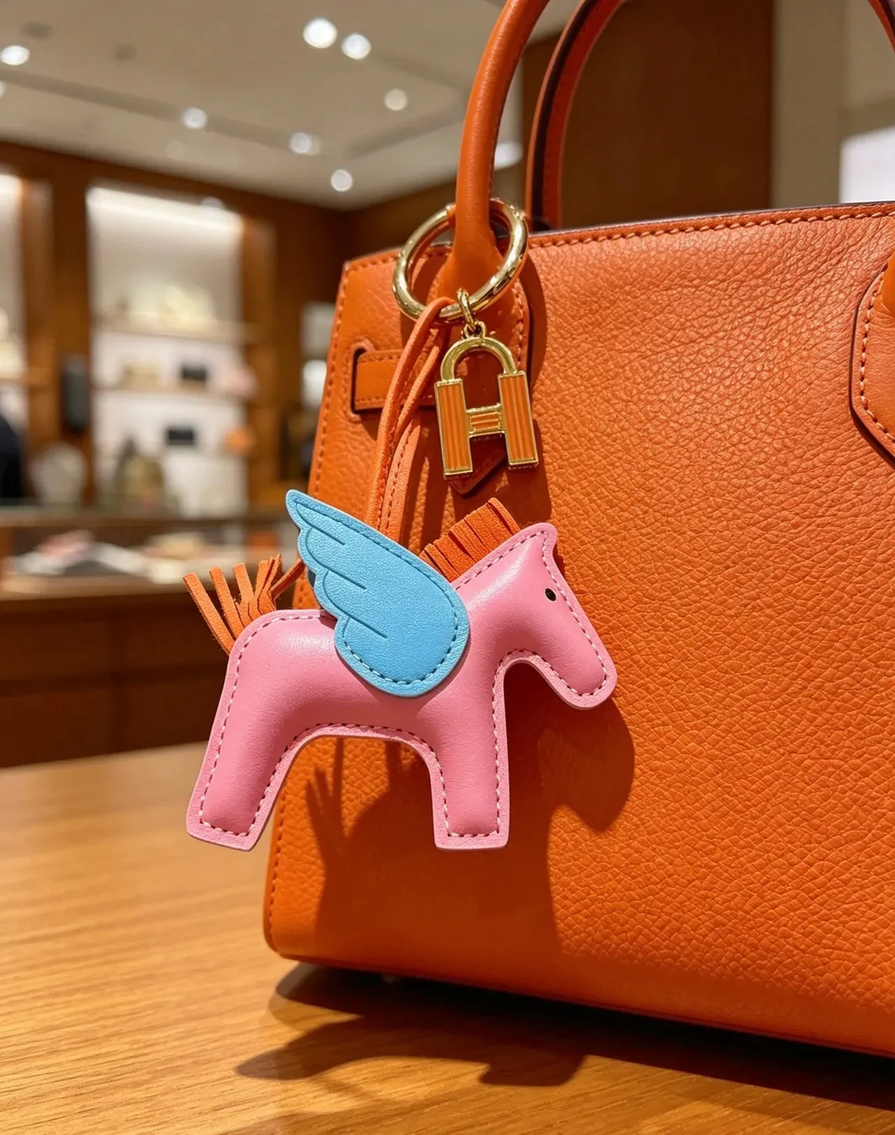 Hermès Grigri Pégase Pink Blue Leather Winged Horse Charm Stitched Silhouette Tote Bag 4