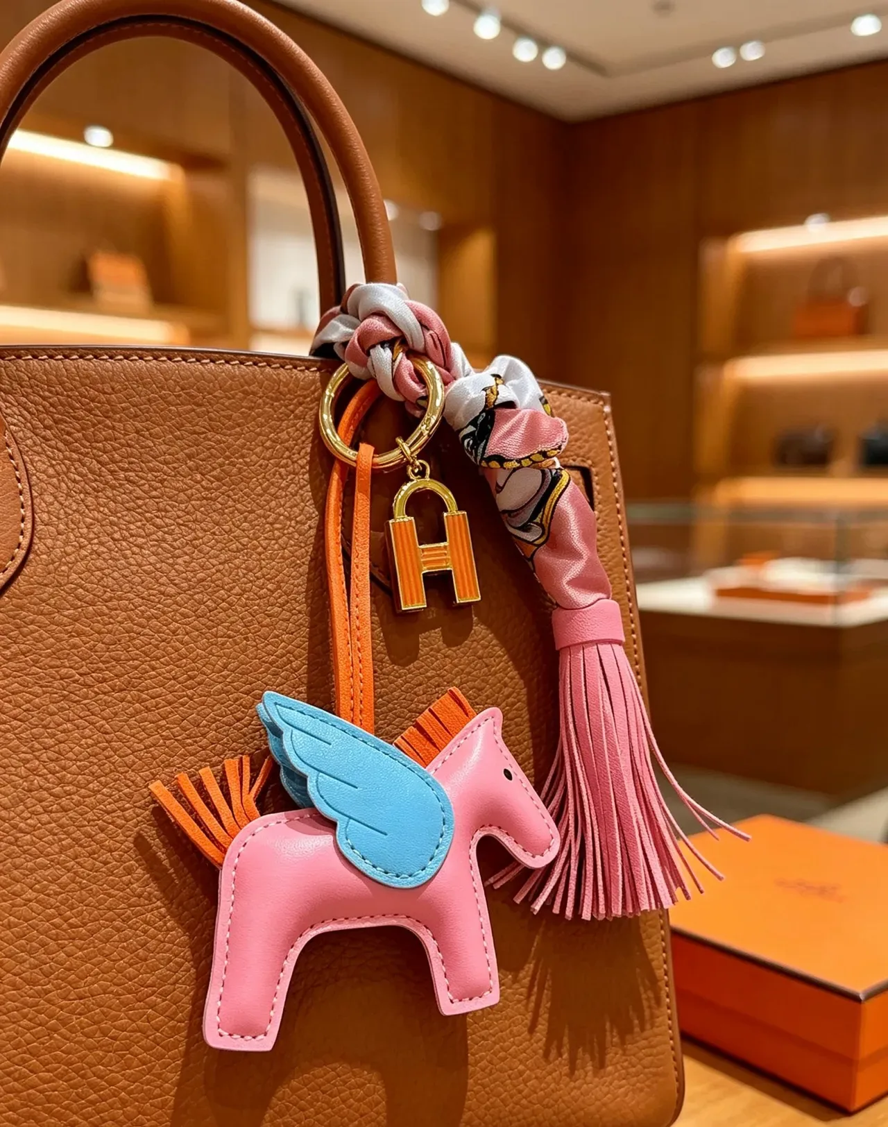 Hermès Grigri Pégase Pink Blue Leather Winged Horse Charm Stitched Silhouette Tote Bag 8