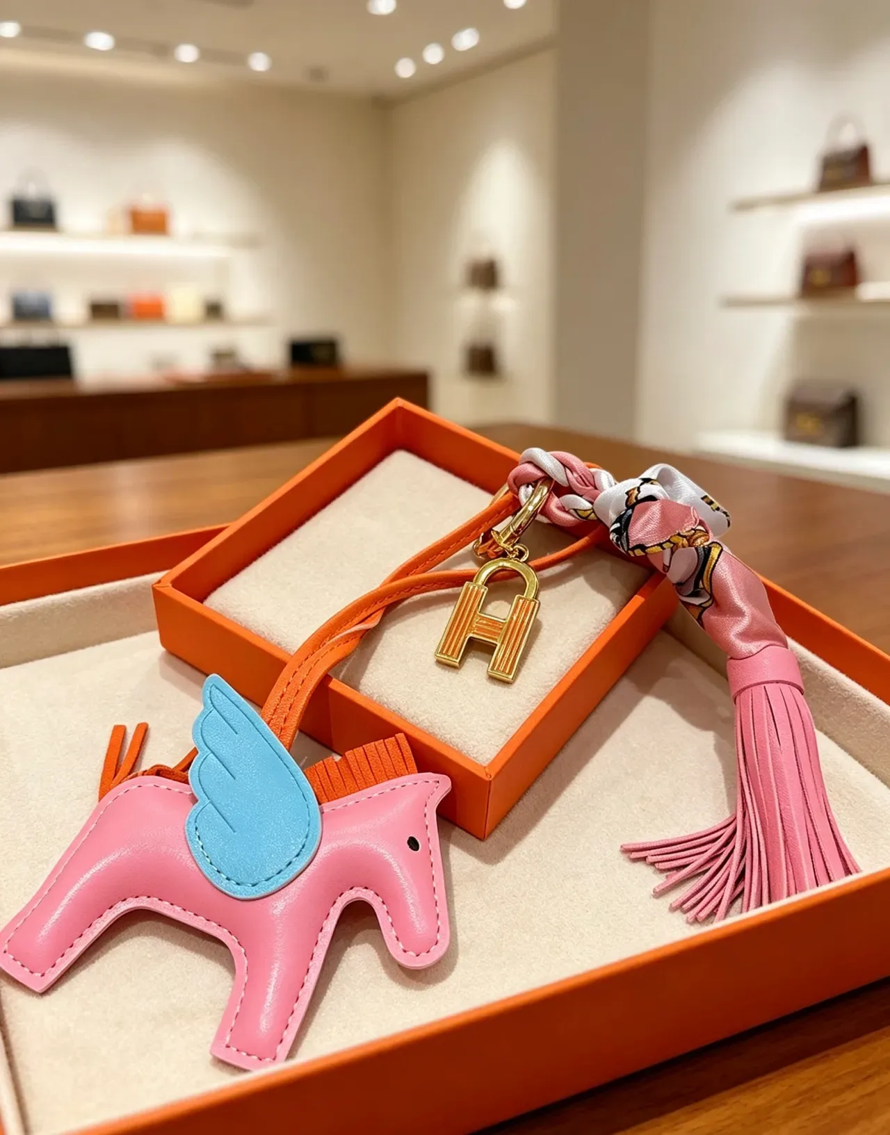 Hermès Grigri Pégase Pink Blue Leather Winged Horse Charm Stitched Silhouette Tote Bag 9