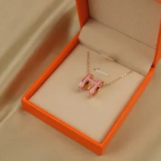 Hermès H হার গোলাপি এনামেল গোলাপি সোনার টোন চেইন হার