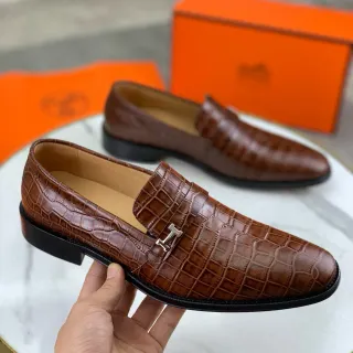 Hermès H-Pocket Loafer 棕色鳄鱼压纹皮革 乐福鞋