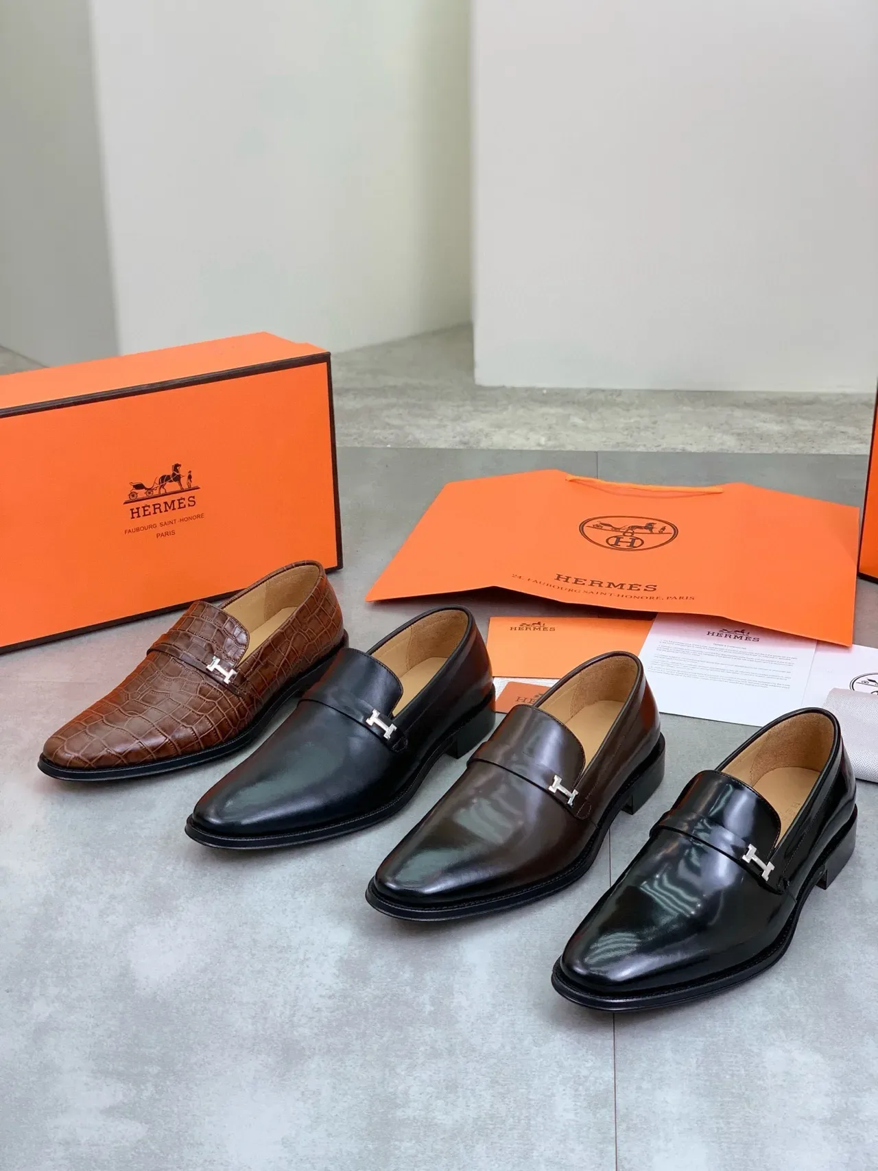 Hermès H-Pocket Loafer Brown Crocodile-Embossed Leather Loafers 2