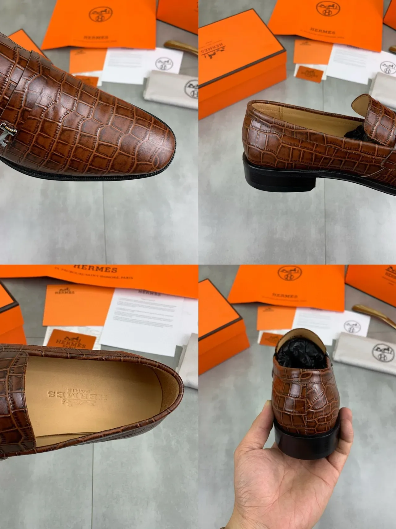 Hermès H-Pocket Loafer Brown Crocodile-Embossed Leather Loafers 3