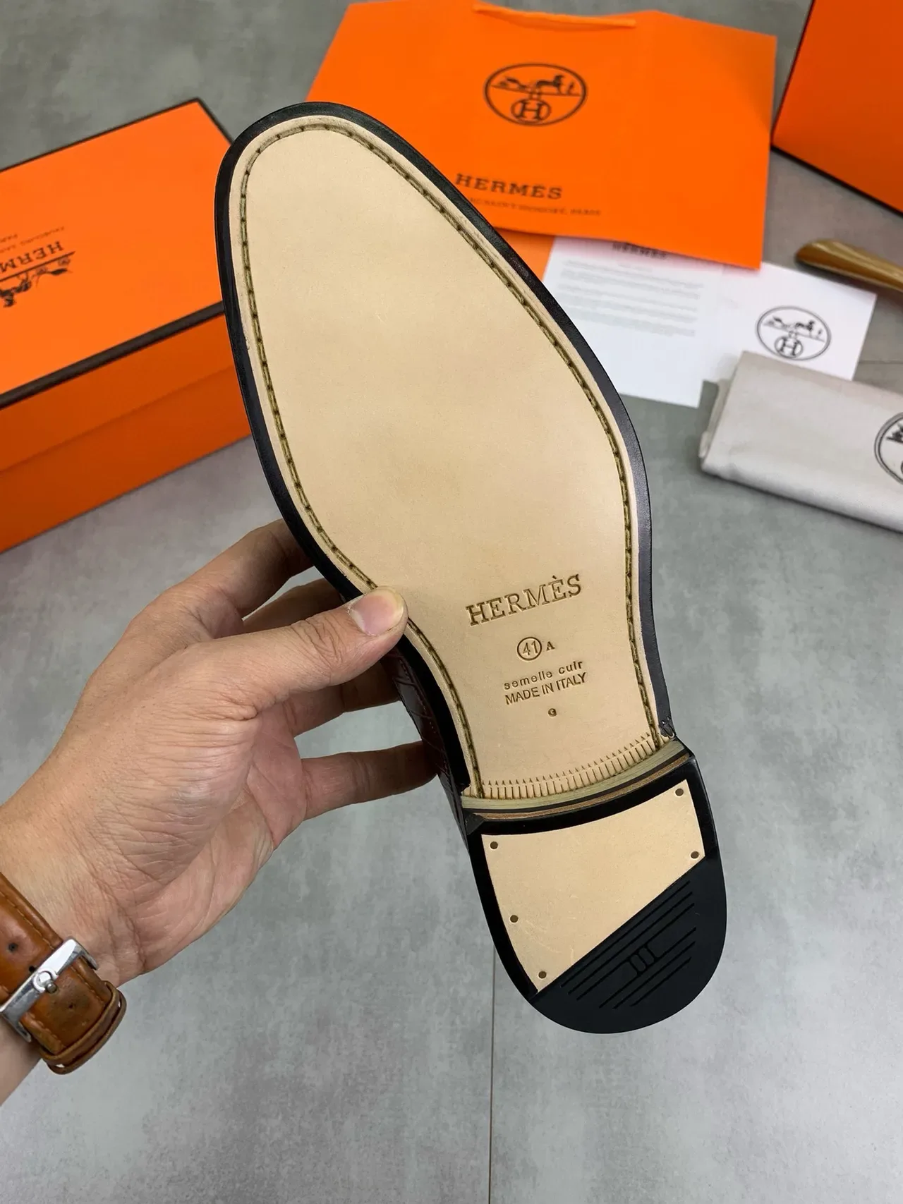 Hermès H-Pocket Loafer Brown Crocodile-Embossed Leather Loafers 4