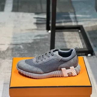 Hermès H-Ride 灰色网眼麂皮生活方式运动鞋