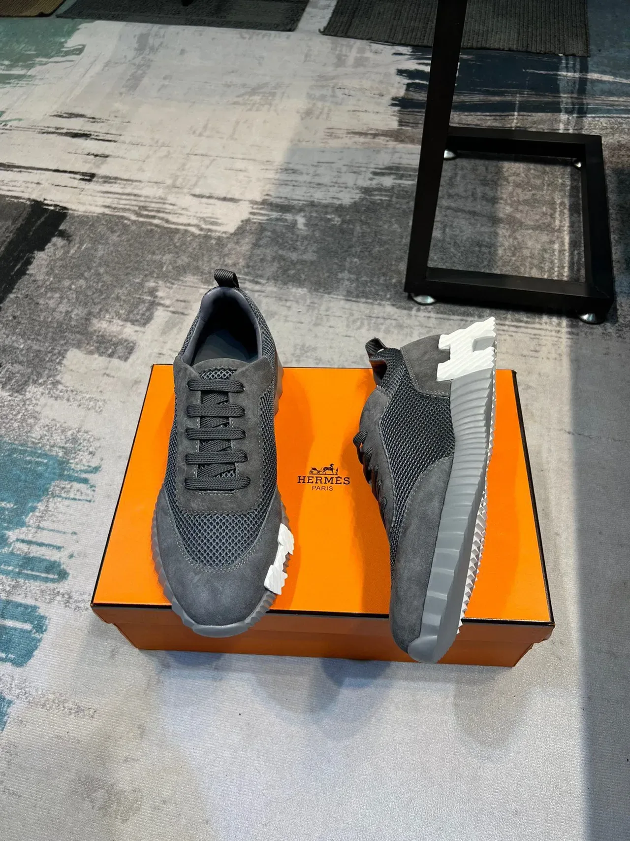 Hermès H-Ride Chaussures lifestyle gris maille suédé 2