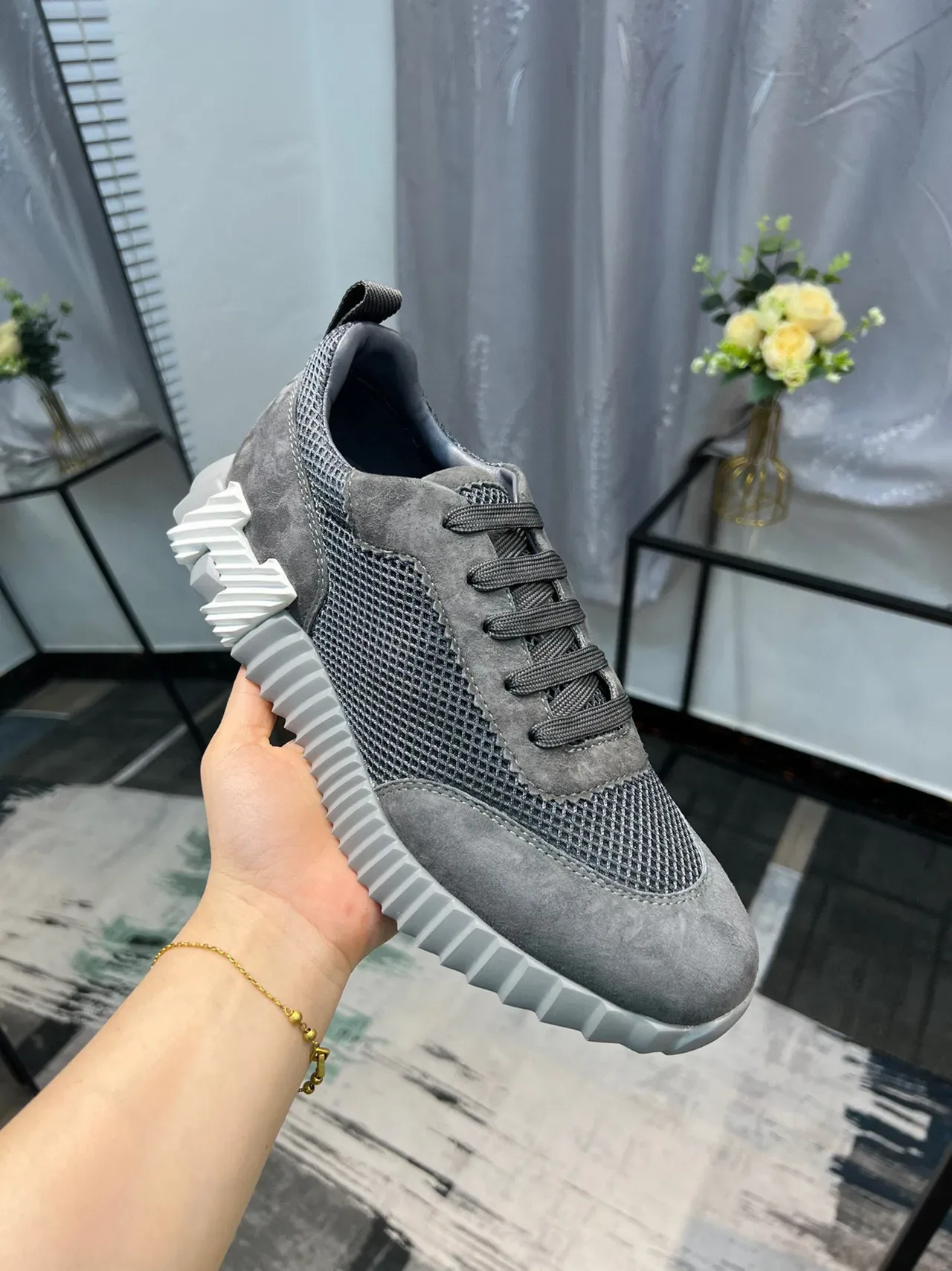Hermès H-Ride Chaussures lifestyle gris maille suédé 5