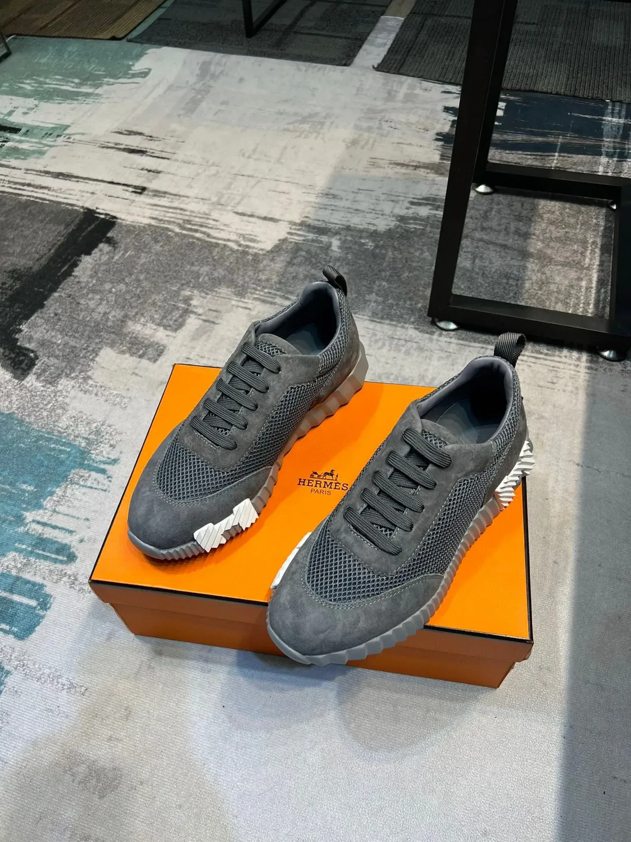 Hermès H-Ride Chaussures lifestyle gris maille suédé 6