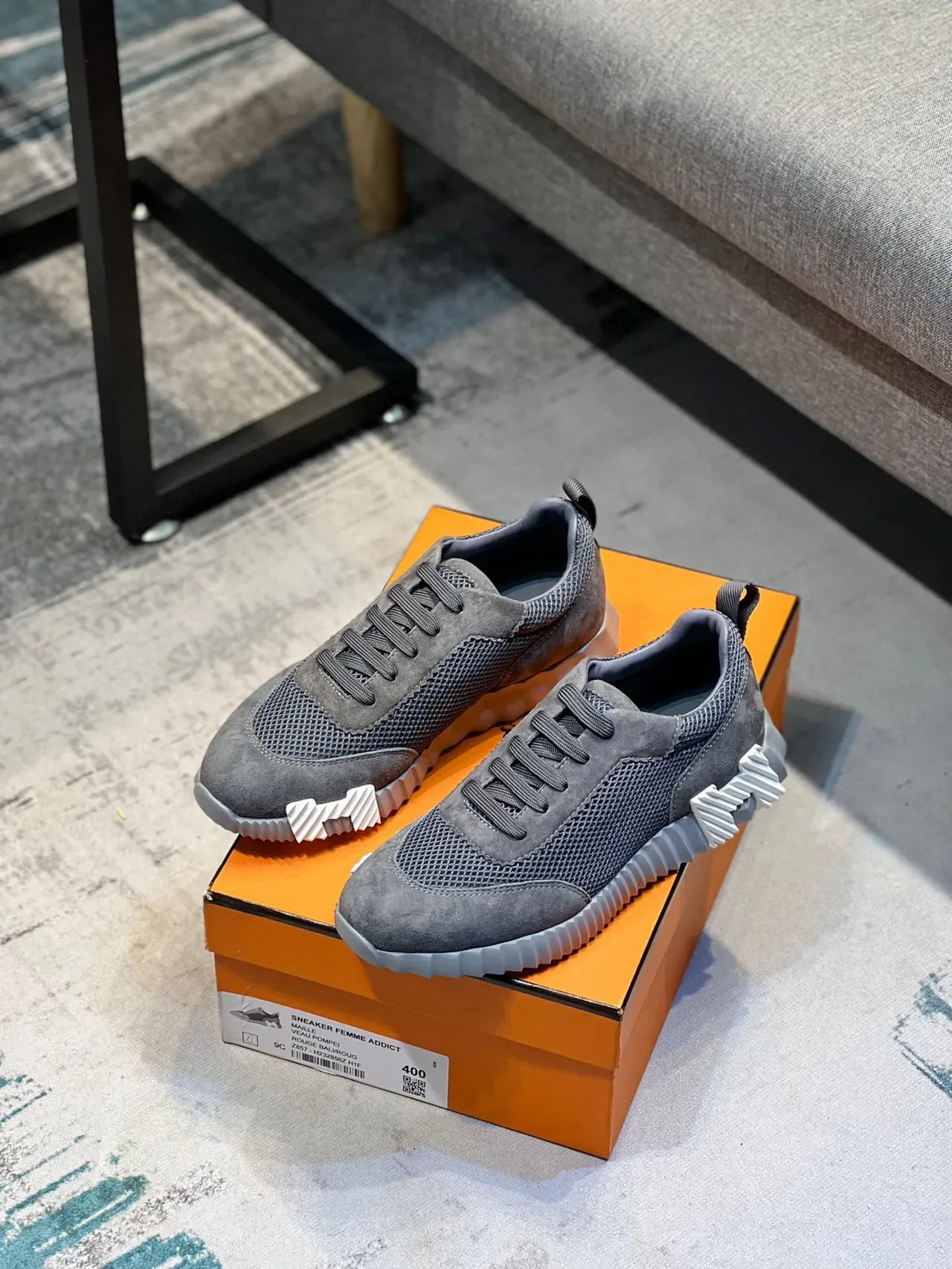 Hermès H-Ride Chaussures lifestyle gris maille suédé 7