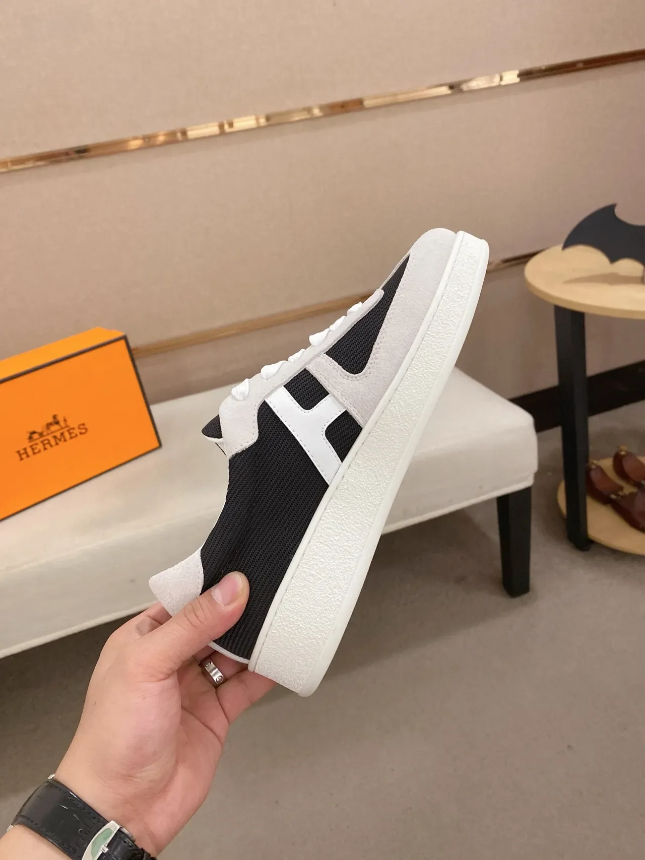 Hermès H-Sneaker Gray Black White Lifestyle Sneakers 5