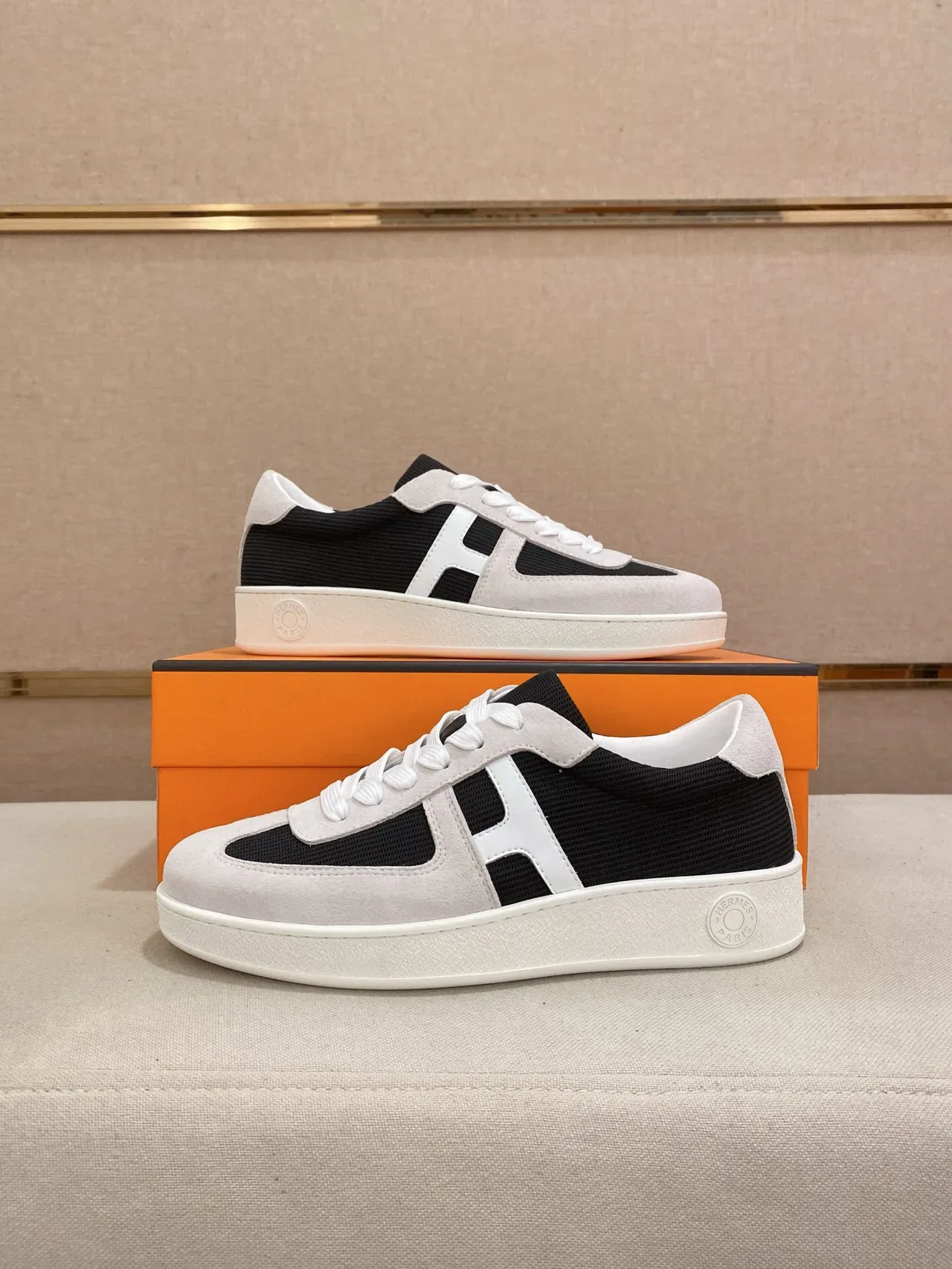 Hermès H-Sneaker Gray Black White Lifestyle Sneakers 7