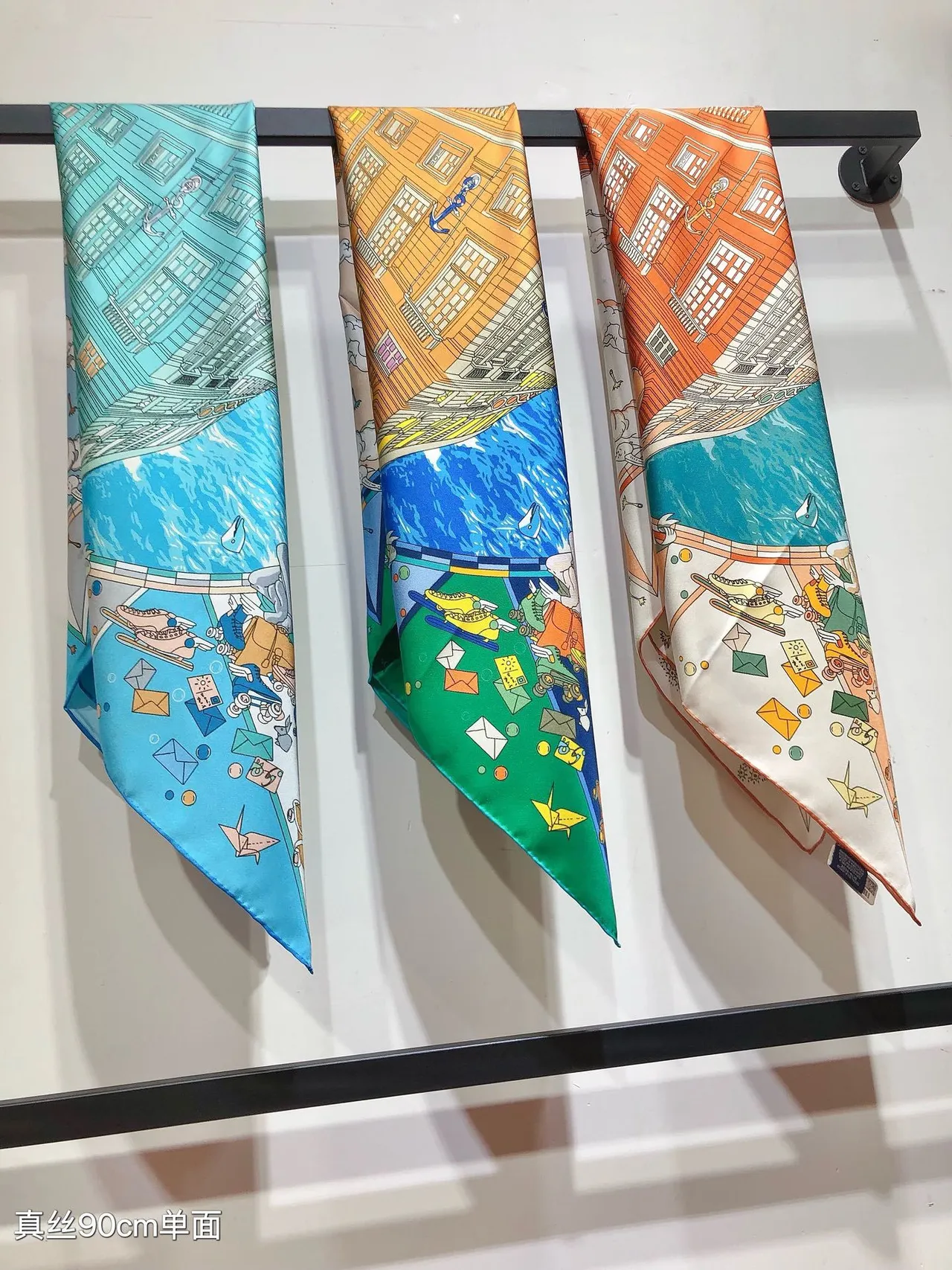 Hermès Illustrated Print Light Blue Silk Scarf 3