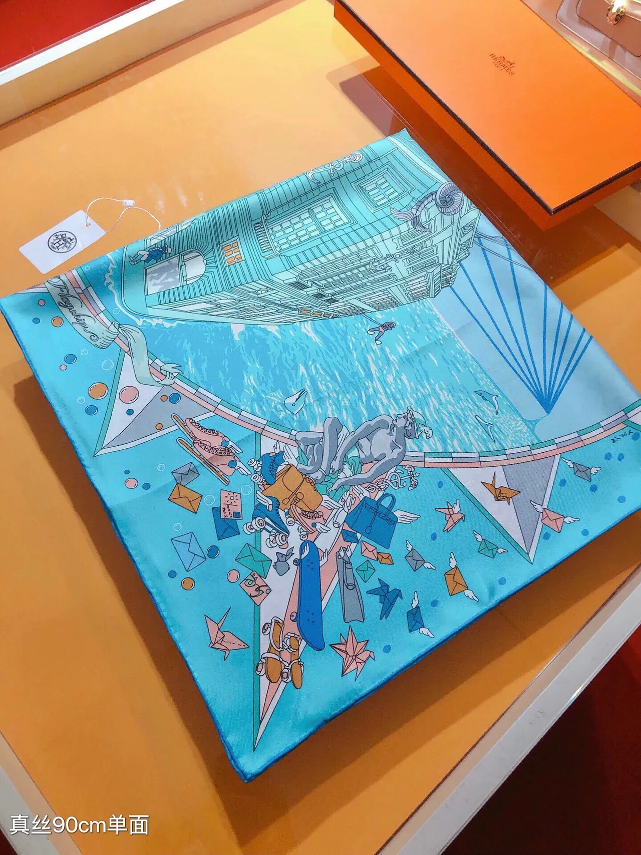 Hermès Illustrated Print Light Blue Silk Scarf 6