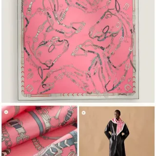 Hermès Les Crevages de Chamane গোলাপি রেশমের স্কার্ফ