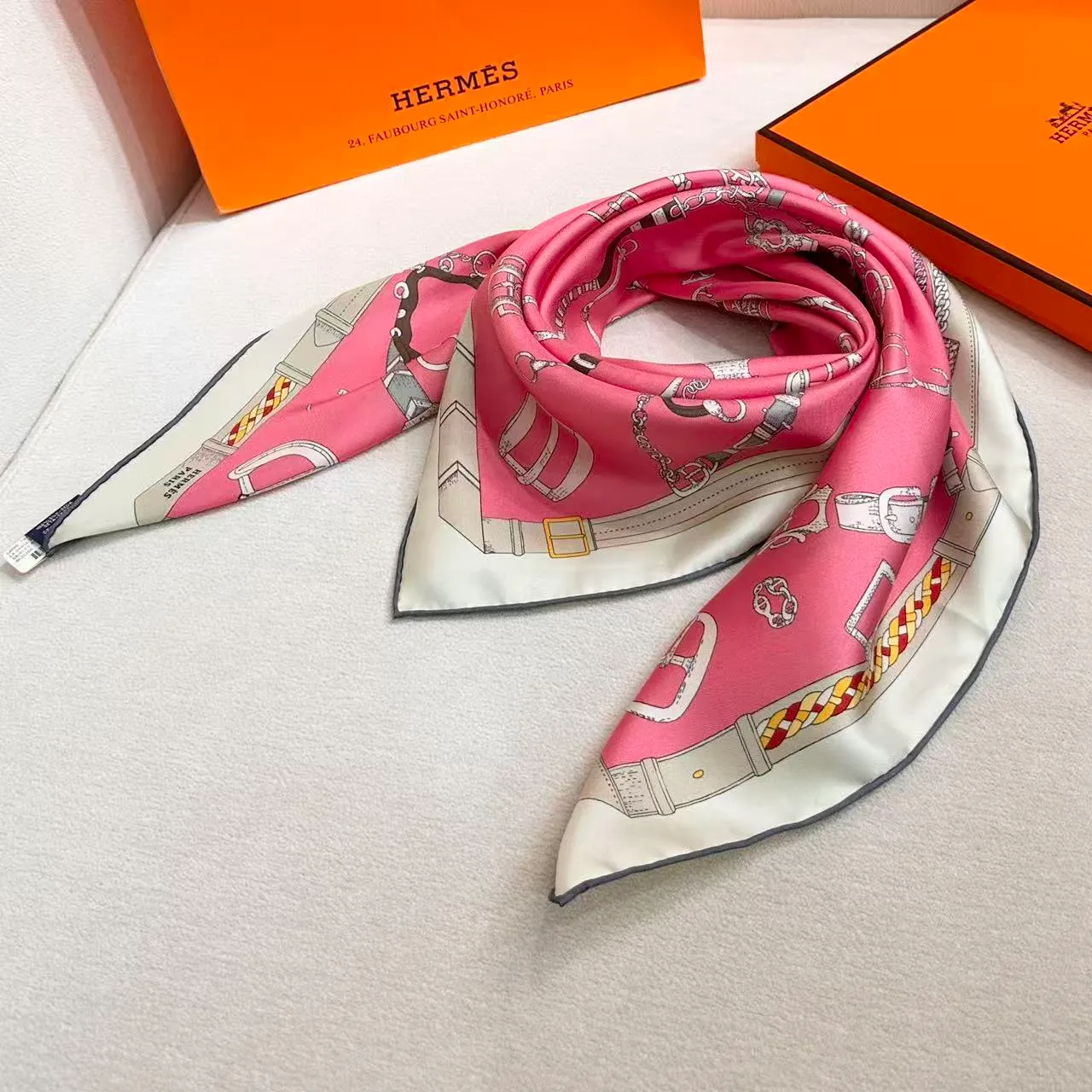 Hermès Les Crevages de Chamane Pink Silk Scarf 4