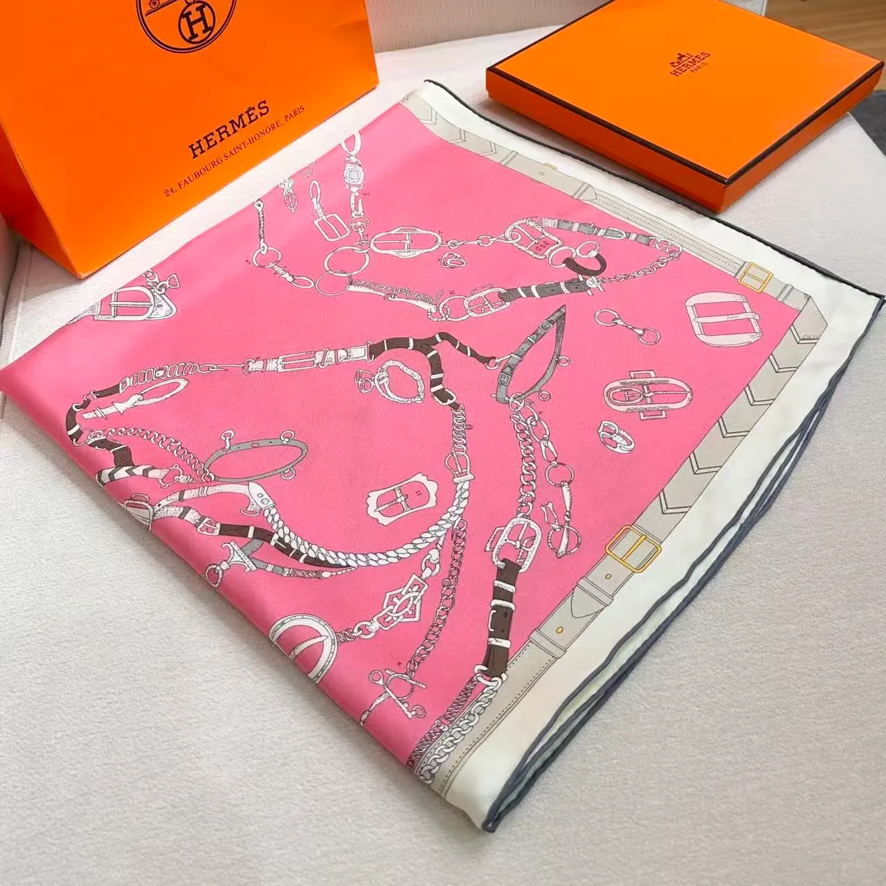 Hermès Les Crevages de Chamane Pink Silk Scarf 6