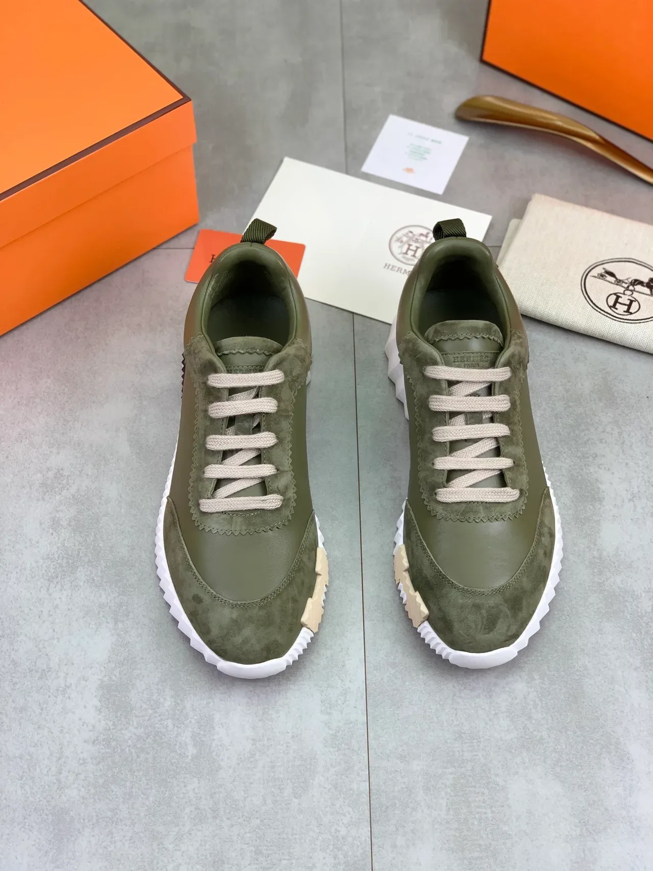 Hermès 橄榄绿 皮革-麂皮 生活方式运动鞋 4