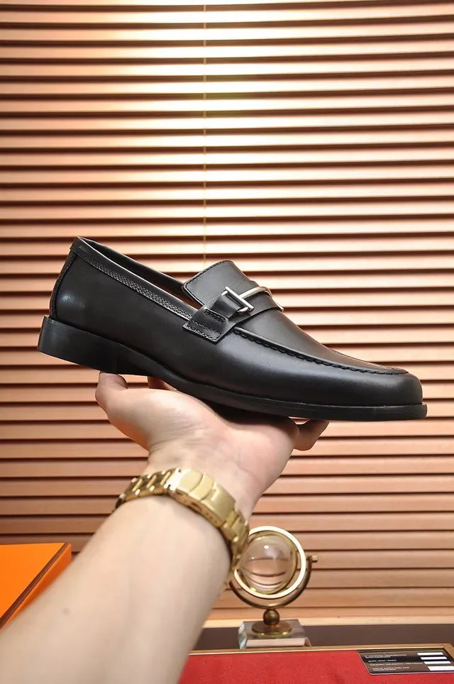 Hermès Oran Black Leather Horsebit Loafers 7