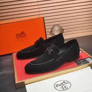 Hermès Oran 黑色麂皮乐福鞋