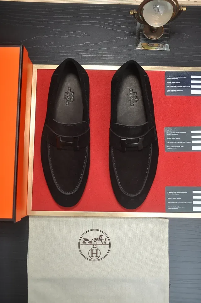 Hermès Oran Black Suede Loafers 5