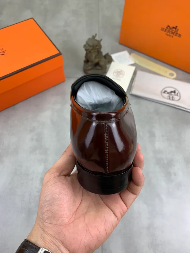 Hermès Oran Marron Cuir Patenté H-Buckle Loafer 3