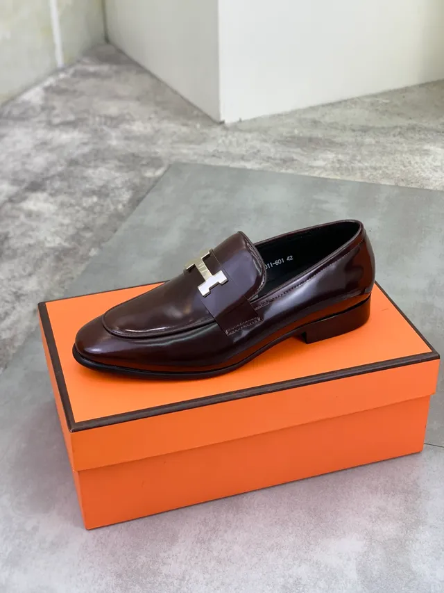 Hermès Oran Marron Cuir Patenté H-Buckle Loafer 4