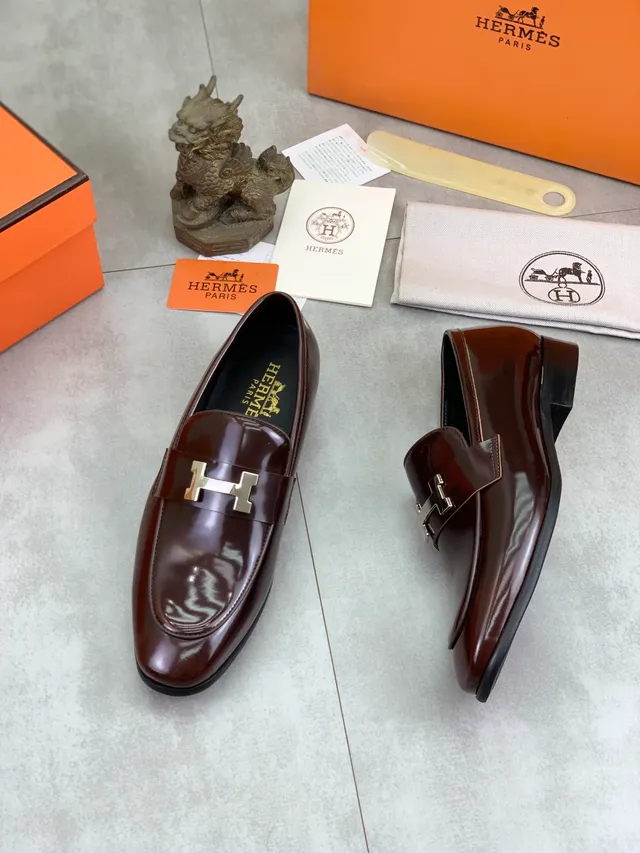 Hermès Oran Marron Cuir Patenté H-Buckle Loafer 5