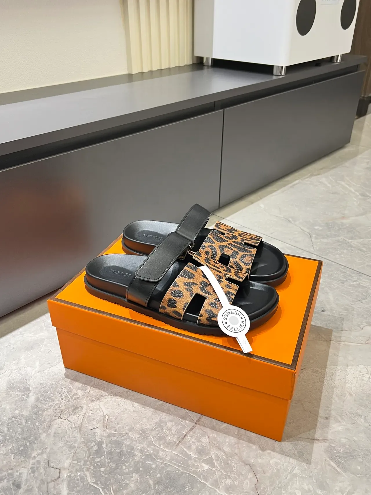 Hermès Oran Leopard and Python-Print H-Strap Slippers 14