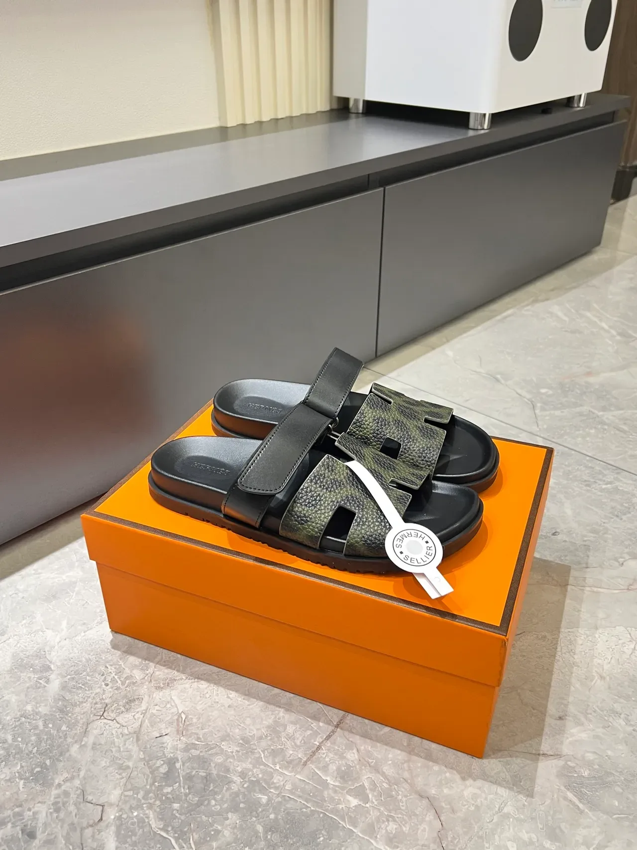Hermès Oran Leopard and Python-Print H-Strap Slippers 16