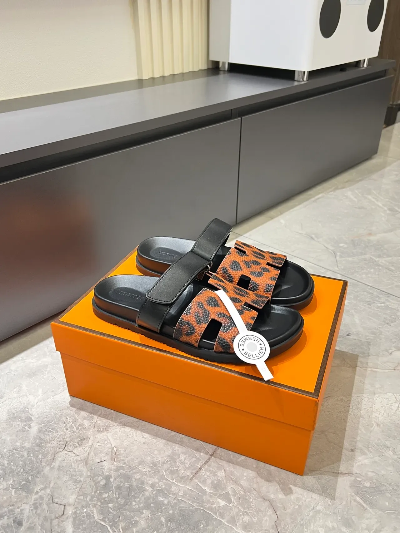 Hermès Oran Leopard and Python-Print H-Strap Slippers 17