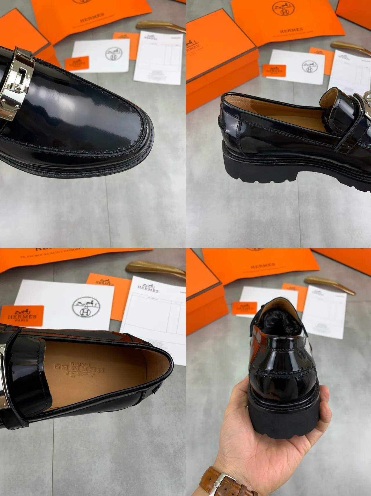 Hermès Oran Loafer Cuir verni noir H-Buckle Slip-On Loafers 2