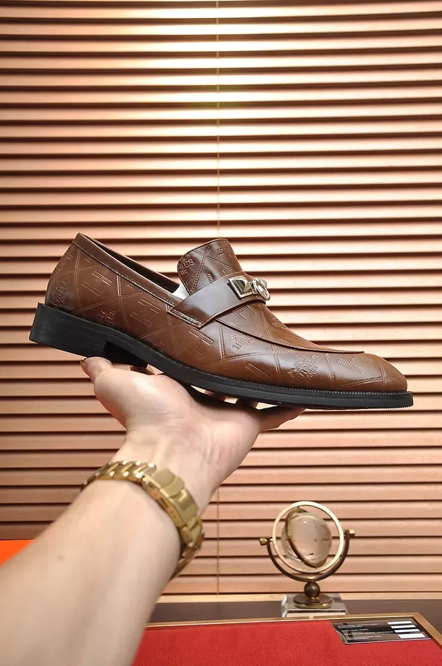 Hermès Oran 棕色 压花皮革 银扣 乐福鞋 7