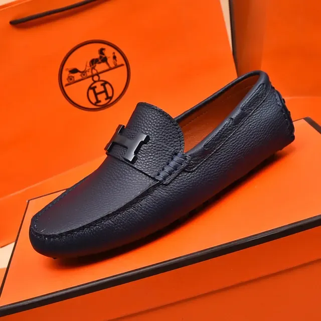 Hermès Oran नेवी ब्लू चिक्का चमड़ा H-Buckle लोअफर 2