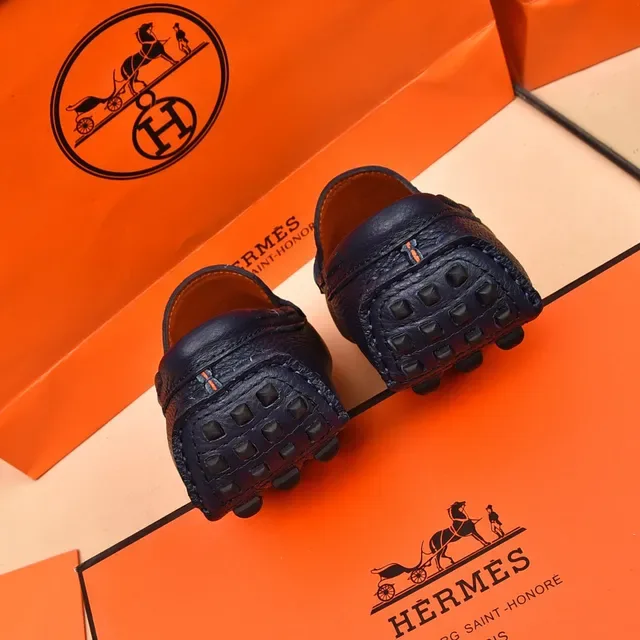 Hermès Oran नेवी ब्लू चिक्का चमड़ा H-Buckle लोअफर 3