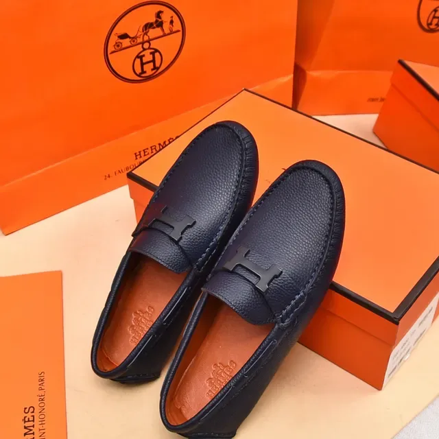 Hermès Oran नेवी ब्लू चिक्का चमड़ा H-Buckle लोअफर 4
