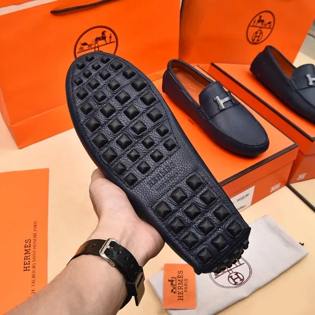 Hermès Oran नेवी ब्लू चिक्का चमड़ा H-Buckle लोअफर 5