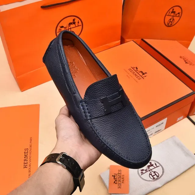 Hermès Oran नेवी ब्लू चिक्का चमड़ा H-Buckle लोअफर 6