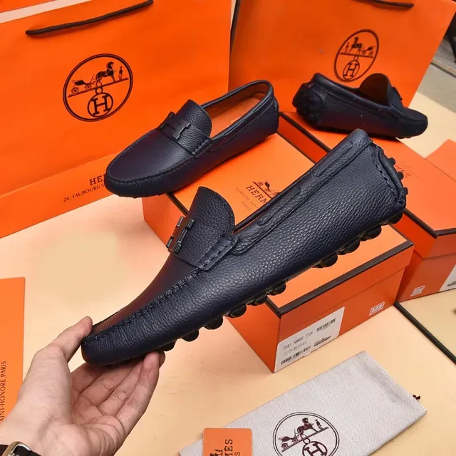 Hermès Oran नेवी ब्लू चिक्का चमड़ा H-Buckle लोअफर 7